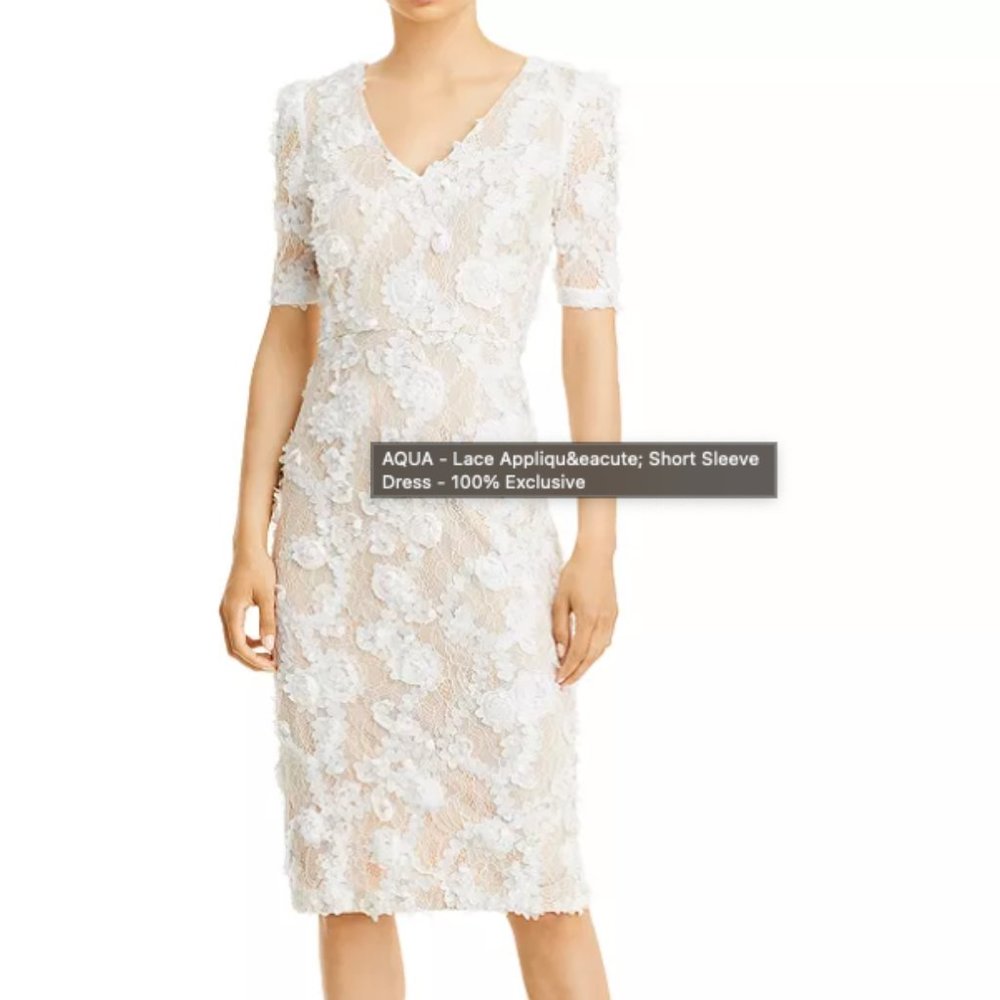 AQUA Lace Appliqué Short Sleeve Dress - 100%